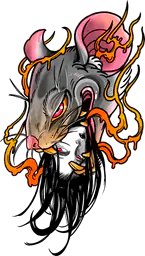 Flaming Rat Beast and Woman