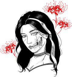 Woman with red spider lilies