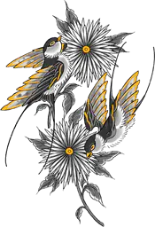 Twin Swallows and Chrysanthemums