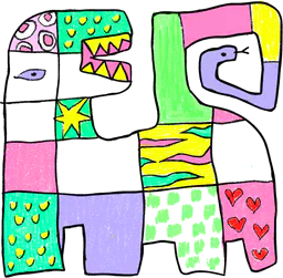 Funky pattern dinosaur with snake tail