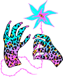 Animal print hands holding flower