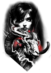 Woman Face with Ram and Flames