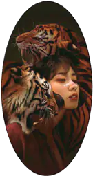 Girl with two tigers