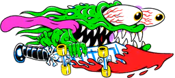 Green creature with skateboard
