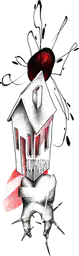 House with Red Abstract Mass and Tooth