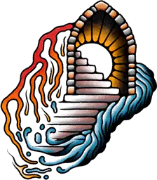 Staircase with fire and water elements