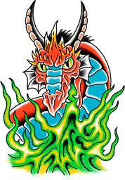 Red Dragon Breathing Green Fire
