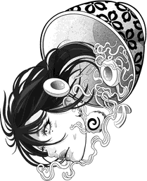 Woman head in ramen bowl #1