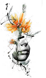 Abstract Face with Orange Flower