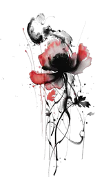 Abstract Red Flower with Ink Splashes