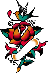 Swallow and Rose with Banner