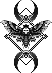Moth with skull ornament