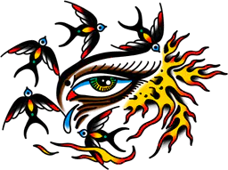 Surreal Burning Eye with Swallows