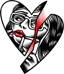 Red Lips Woman in Broken Heart Outline