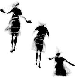 Three abstract human figures