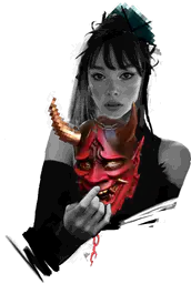Girl and Red Hannya Mask