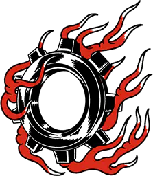Gear with flames